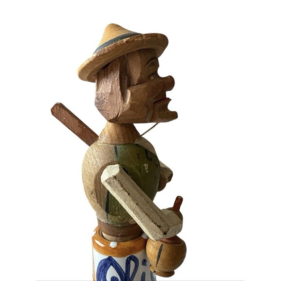 Vintage ANRI Hand Carved Man with Wine Bottle Mechanical Wooden Bottle Stopper - Picture 6 of 14